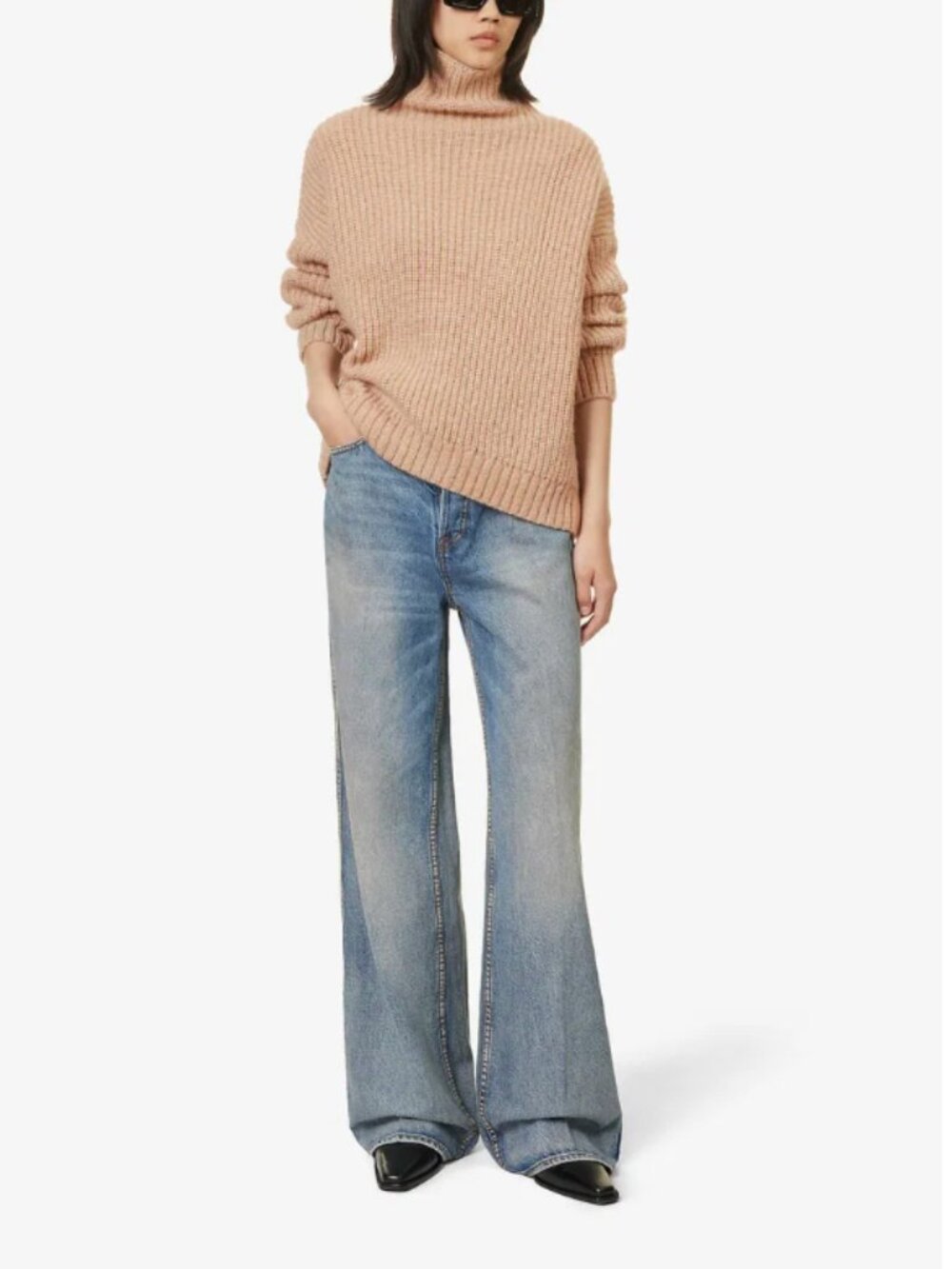 ANINE BING Sydney High-Neck WooL Jumper Sweater in Medium Tan Beige